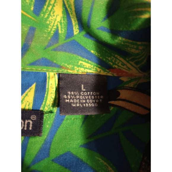 Blue Generation Shirt Men's Large Green Button Front Short Sleeve Tropical Birds - Picture 6 of 7